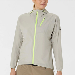 Light Gray Hooded Windproof Reflective <b>Safari</b> <b>Jacket</b> Neon Green Zipper Sporty Outdoor Wear Autumn Season Nylon Shell <b>Men's</b> - Product Image 1
