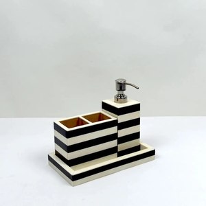 Ensemble de salle de bain quatre pièces en résine élégante et personnalisable pour hôtel et maison – Distributeur de savon, porte-brosse à dents et gobelet de luxe écologiques - Product Image 3