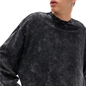 Pull tricoté surdimensionné pour homme, 100% Coton 360g, à épaules tombantes, délavé aux enzymes et à la pierre, uni, avec broderie personnalisée, pour l'hiver - Product Image 4