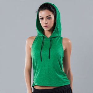 Camiseta sin mangas con capucha para mujer, tejida, para otoño, gimnasio, fitness, entrenamiento - Top muscular transpirable de alta calidad con diseño frontal - Product Image 1
