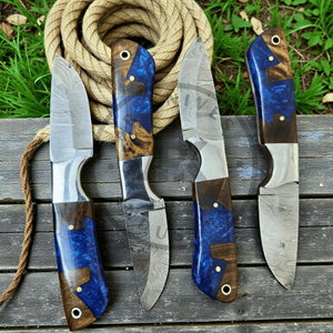 Cuchillo de caza y camping hecho a mano, estilo vaquero, con hoja fija de acero raspado de punta recta, con empuñaduras de resina acrílica - Product Image 4