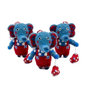 Eco-Friendly Handmade Wool <b>Felt</b> Elephant Holiday Ornament Red Blue Traditional <b>Animal</b> Wall Hanging Small Indoor Decoration - Product Image 1