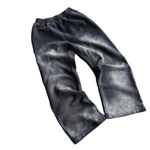 Trendy Acid Washed Wide Leg Sweat Pants Custom Logo Elastic Waist French Terry <b>Trousers</b> Street Style 100% Cotton for <b>Men</b> - Product Image 1