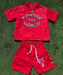 Ensemble de survêtement sportif d'hiver en molleton imprimé avec sweat à capuche et short, deux pièces, effet délavé à l'acide, pour hommes, logo personnalisé, 100 % coton - Product Image 2