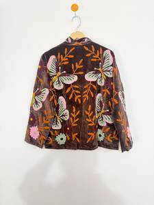 Wholesale ODM Handmade <b>Velvet</b> Embroidered Boho <b>Jacket</b> Custom Embroidery Men <b>Women</b> Colorful Floral Butterfly Design Suzani - Product Image 4