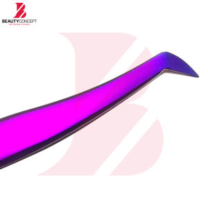 Pince à cils de qualité supérieure à angle de 90 degrés, violette, multicolore, revêtement titane, antistatique - Product Image 2