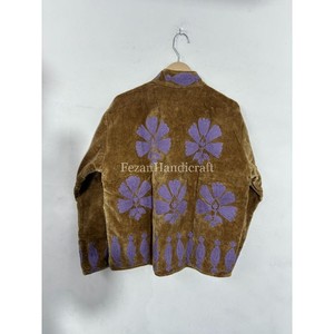 Women's Casual Jacket Uzbek Embroidery Short Unisex Jacket Boho Chic Jacket With Two Side Pocket Suzani Jacket Overcoat - Product Image 6