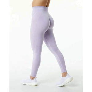 Leggings de yoga taille haute pleine longueur, couleur unie violet, sans couture, extensibles dans les quatre sens, pour le sport - Product Image 2