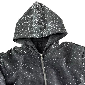 Últimas tendencias en moda masculina: sudaderas con cremallera y pedrería, logotipo personalizado, sudadera con cremallera y pedrería extragrande para hombre en venta - Product Image 2
