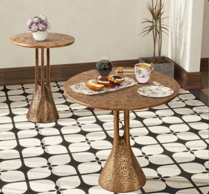 Aesthetic Choice <b>Round</b> Coffee <b>Table</b> With <b>Gold</b> Textured Base And Antique Finish For Living Room Furniture - Product Image 3