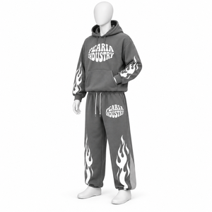 Conjunto Deportivo Personalizado 100% Algodón, Sudadera con Capucha y Estampado de Llamas, Pantalones Acampanados, Ropa Casual de Invierno - Product Image 4
