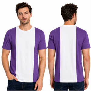 T-shirt à manches courtes pour homme, rayé violet et blanc, col rond, coupe classique, design uni, parmi les plus vendus - Product Image 1