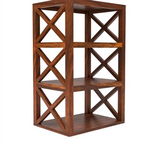 Solid Wood 4-Tier Bookshelf with X-Design Sides | <b>Rustic</b> Open Display Rack and Organizer for Living Room & Home Office - Product Image 2