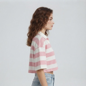 Chemisier court uni pour femme à manches courtes, décontracté, ample, tricoté, respirant, en coton doux et léger - Product Image 3