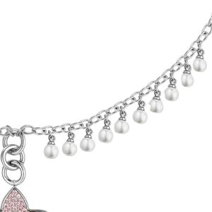 Collier chaîne en argent avec perles, vingt perles blanches, pendentif oiseau rose, breloque élégante, bijoux de mode pour femme - Product Image 4