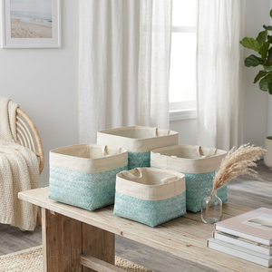 Handmade Natural Bamboo <b>Storage</b> <b>Basket</b> for Organizing with Linen Fabric Multipurpose Woven <b>Baskets</b> from Vietnam - Product Image 3