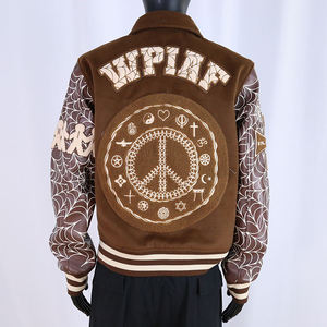 Veste universitaire Fuzenta International, style streetwear, col Byron, broderie en chenille, manches en cuir, vestes universitaires Letterman - Product Image 2