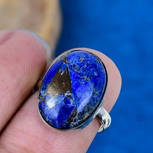 Natural Lapis Lazuli Oval Shape Gemstone <b>Ring</b> 925 Sterling <b>Silver</b> - Product Image 3