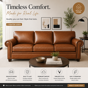 Hot Sales Mid Century Modern Genuine Leather <b>Sofa</b> 3 Seater Couch with Rolled Arms Nailhead Trim for Living Room - Product Image 5