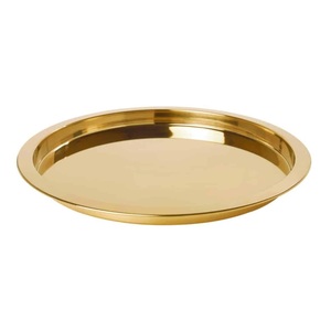 Sleek Gold Plated Circular Serving <b>Tray</b> Elegant Metal <b>Vanity</b> and Ottoman <b>Tray</b> with Integrated Handles Contemporary Brushed - Product Image 1