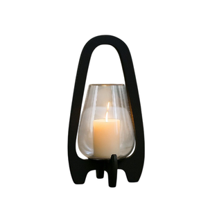 Durable Black Metal <b>Lantern</b> With Clear Glass Candle Holder Heat Resistant Home Decoration <b>Hurricane</b> Candle Holder On Sale - Product Image 1