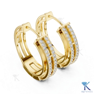 Boucles d'oreilles créoles Huggie à double rangée pavée de diamants CVD HPHT de laboratoire, motif ajouré, en or massif 14K, bijoux fins pour femme, pour mariage - Product Image 2