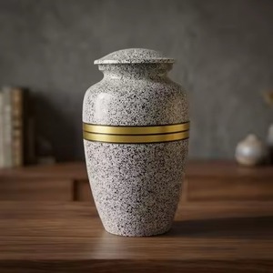 Urne funéraire de haute qualité en métal, grand format, avec paysage de plage au coucher du soleil et bandes florales argentées, pour cendres humaines d'adultes, avec couvercle. - Product Image 6
