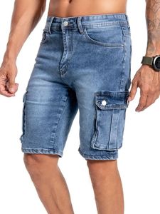 Shorts cargo en jean décontractés pour homme, coupe droite mi-haute, délavage clair, style vintage, pour l'été - Product Image 6