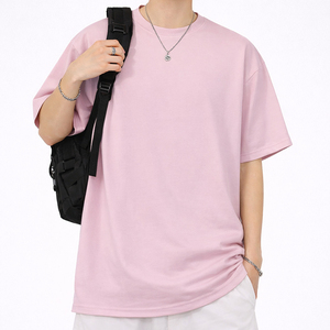 T-shirt décontracté en maille à coupe classique pour homme, 100 % coton, couleur unie, col rond, grammage lourd, avec lettres, étiquette personnalisée, vente en gros - Product Image 1