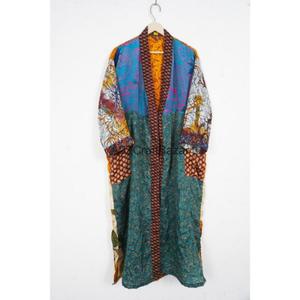 Bata de Dormir Tipo Kimono de Seda Suave y Transpirable para Mujer, Cuello en V, Cierre con Cordón, Manga Larga, Diseño de Parches, Uso en Primavera/Verano, Secado Rápido - Product Image 6