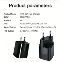 Chargeur rapide 33W PD GaN, prise US EU, port Type-C, certifié CE, ignifuge, pliable, sécurité basse température, compact, mini, portable, voyage