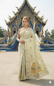 ชุดส่าหรีผ้าไหมพรีเมียมพร้อมสวมใส่ พร้อมเสื้อคลุม ยาวคลุมเท้า ไม่ยับ แห้งเร็ว เสื้อผ้าแบบดั้งเดิมของอินเดีย/ปากีสถาน - Product Image 2