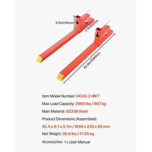 Forche per Pallet Resistenti da 900 kg, Lunghezza Totale 109 cm, Attacco Rapido, Nuove Forche per Trattore Compatibili - Product Image 5