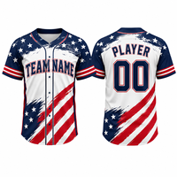Maillot de baseball patriotique personnalisé, sublimé, respirant, à manches courtes, uniforme d'équipe, séchage rapide, grande taille, unisexe, fabricant OEM ODM