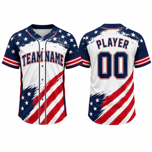 Maillot de baseball patriotique personnalisé, sublimé, à boutons, uniforme d'équipe, chemise à séchage rapide, fabricant OEM ODM - Product Image 1