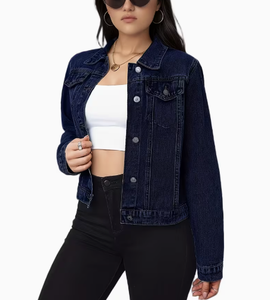 Hardihood International Veste en jean bleu foncé pour femme, boutonnée, effet vieilli, imprimé floral, strass, en coton - Product Image 4