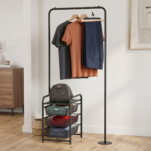 Perchero metálico moderno con 3 cestas de malla, organizador de almacenamiento independiente para dormitorio, sala de estar, muebles para el hogar - Product Image 1