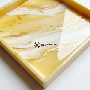 Contemporary Yellow Resin Tray – <b>Marble</b> Finish <b>Square</b> <b>Coffee</b> <b>Table</b> Styling Tray - Product Image 2