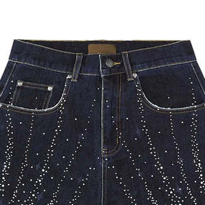 Men's High Waist Denim <b>Shorts</b> Dark Wash Sequined Straight Leg Casual Summer Style - Product Image 4