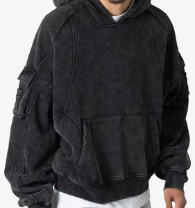 Sudadera con Capucha de Felpa para Hombre, Estilo Cargo, Oversize, Corte Regular, Tejido Grueso, Lavado Ácido, Vintage, Transpirable, para Invierno - Product Image 4