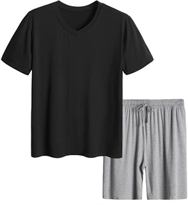 Men's V-Neck Short Sleeve T-Shirt Gray Shorts Set Oversized Solid Color Casual Knitted Cotton Breathable Summer Wear Custom - Product Image 2