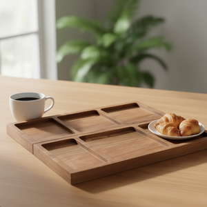 ถาดไม้พิมพ์ลายทำมือสำหรับห้องครัว ถาดตกแต่งสำหรับเสิร์ฟชา กาแฟ อาหารเช้า ของว่าง - Product Image 2