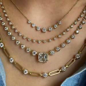 14K 18K Gold Round Cut Lab Grown Diamond Tennis <b>Necklaces</b> Prong Set 16 Inches Continuous Riviera Choker Everyday Wear Wholesale - Product Image 4