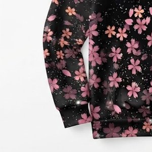 Sudadera con Capucha Floral para Mujer, Personalizable con Logotipo, de Alta Demanda, con Estampado de Flores de Cerezo en Negro y Rosa, de Manga Larga, Tejida y Transpirable - Product Image 6