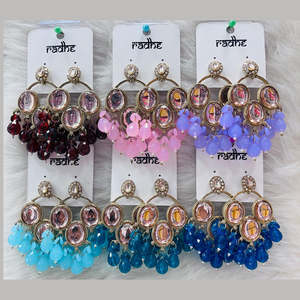 Pendientes colgantes de cuentas y piedra Kundan chapados en oro Accesorio de moda - Product Image 1