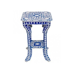 Mesa de Noche Moderna de Lujo con Incrustaciones de Hueso Azul, Mesa Auxiliar Contemporánea para Dormitorio o Sala de Estar - Product Image 2
