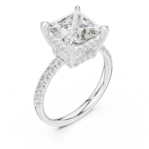 Anillo de Compromiso de Diamantes con Corte Princesa para Mujer, Oro Sólido de 18K, Engaste Pavé, Estilo Clásico - Product Image 1