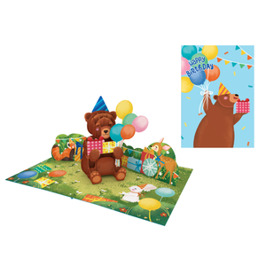 Tarjeta 3D Pop-Up con Temática Animal, Diseño de Oso con Globos y Regalos, Impresión de Dibujos Animados, Manualidades de Papel para Tarjetas de Felicitación Hechas a Mano para Días Festivos - Product Image 3