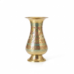 Elegant tall slender brass <b>gold</b> flower <b>vase</b> showing off beautiful intricate textured engravings, available at wholesale prices. - Product Image 5