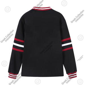 Collection grecque IND – Cardigan universitaire en acrylique épais tricoté pour femme, noir, avec bordure rouge et blanche, lettre M brodée, col en V, long - Product Image 2